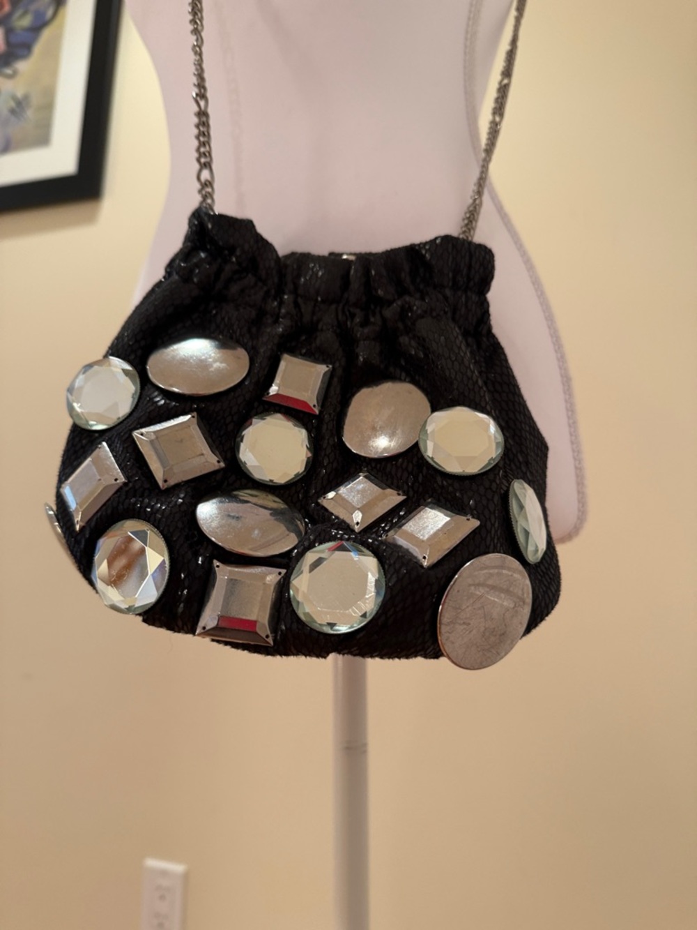 White House Black Market Black Jeweled Drawstring Crossbody